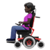 👩🏿‍🦼 woman in motorized wheelchair: dark skin tone display on Apple